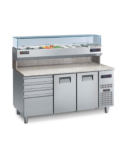 PIZZA UNIT - 360 L - 2 DOORS - 1 DRAWER - 3 NEUTRAL DRAWERS / DISPLAY BOX 7 GN 1/3 - GN 1/1