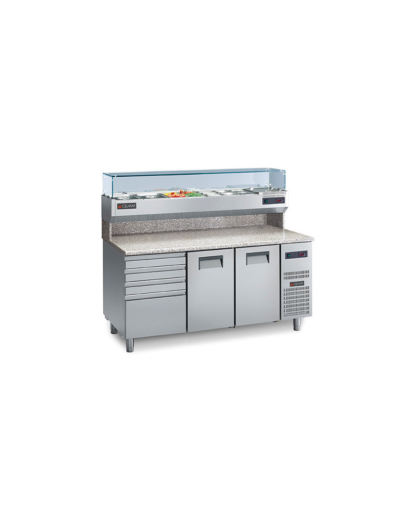 PIZZA UNIT - 360 L - 2 DOORS - 1 DRAWER - 3 NEUTRAL DRAWERS / DISPLAY BOX 7 GN 1/3 - GN 1/1
