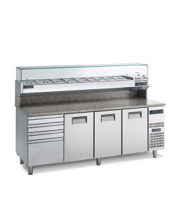 PIZZA UNIT - 360 L - 3 DOORS - 1 DRAWER - 3 NEUTRAL DRAWERS / DISPLAY BOX 9 GN 1/3 - GN 1/1