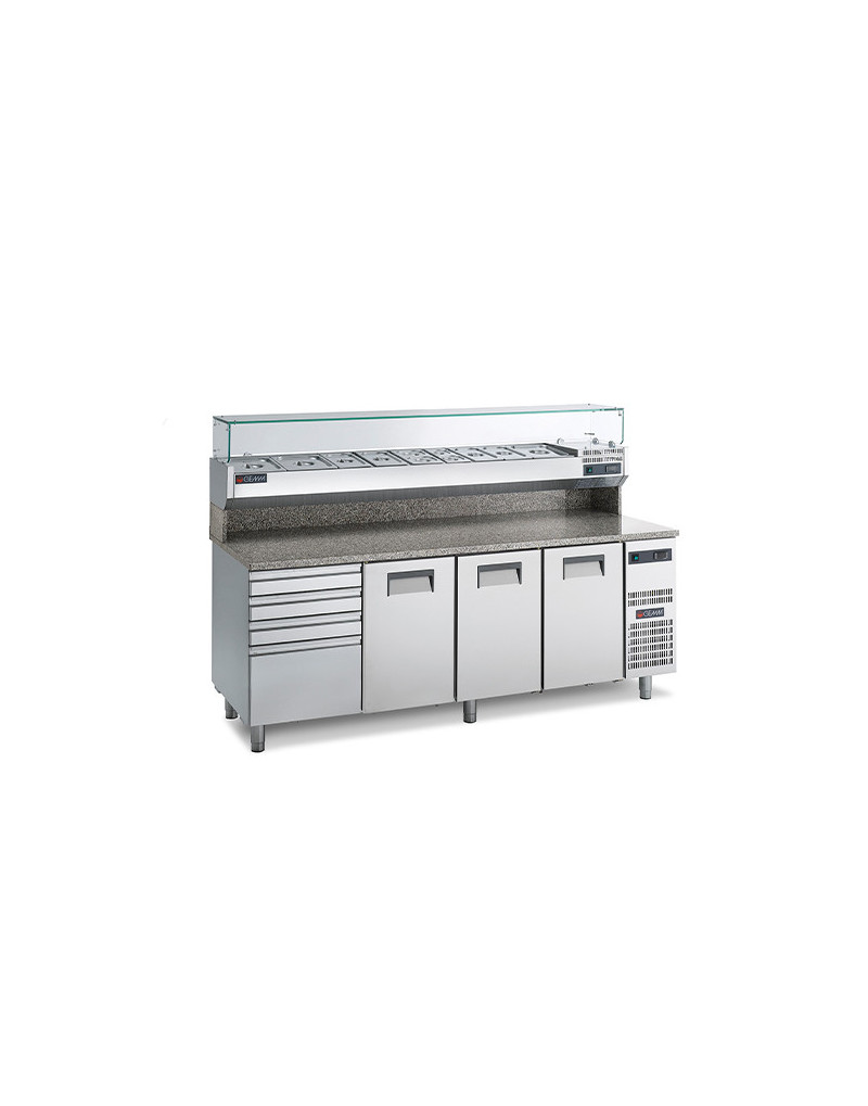 PIZZA UNIT - 360 L - 3 DOORS - 1 DRAWER - 3 NEUTRAL DRAWERS / DISPLAY BOX 9 GN 1/3 - GN 1/1