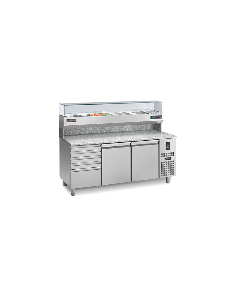 PIZZA UNIT - 360 L - 2 DOORS + 5 DRAWERS / DISPLAY 9 GN 1/3 - 600 x 400